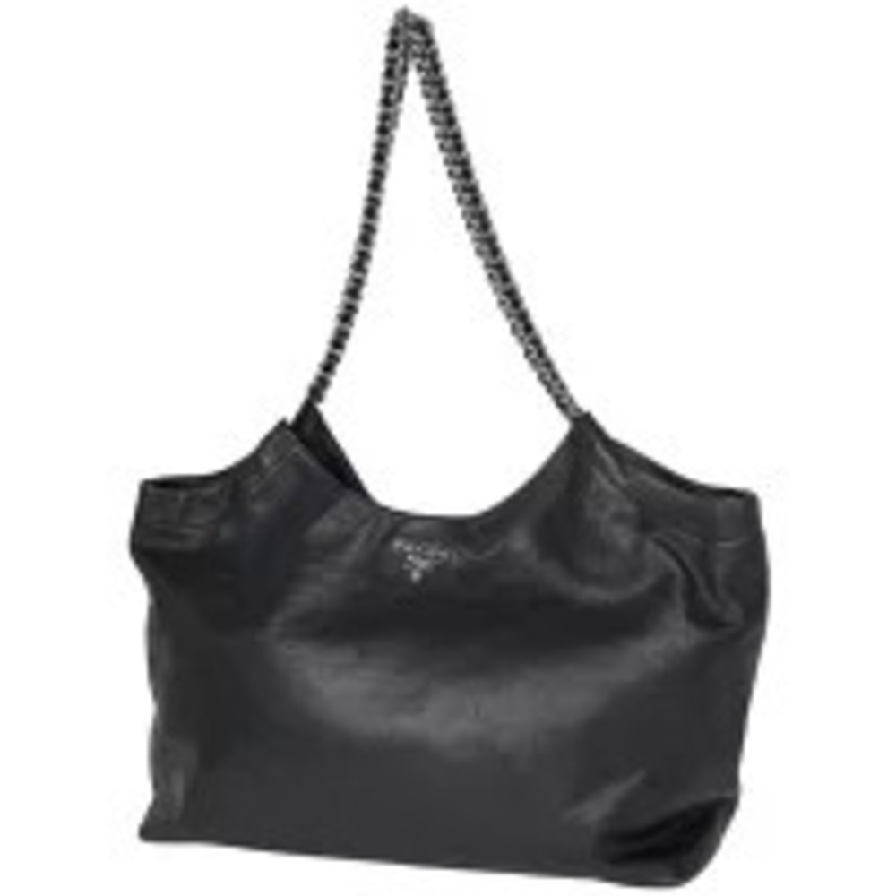 Prada chain tote bag shoulder leather black nero